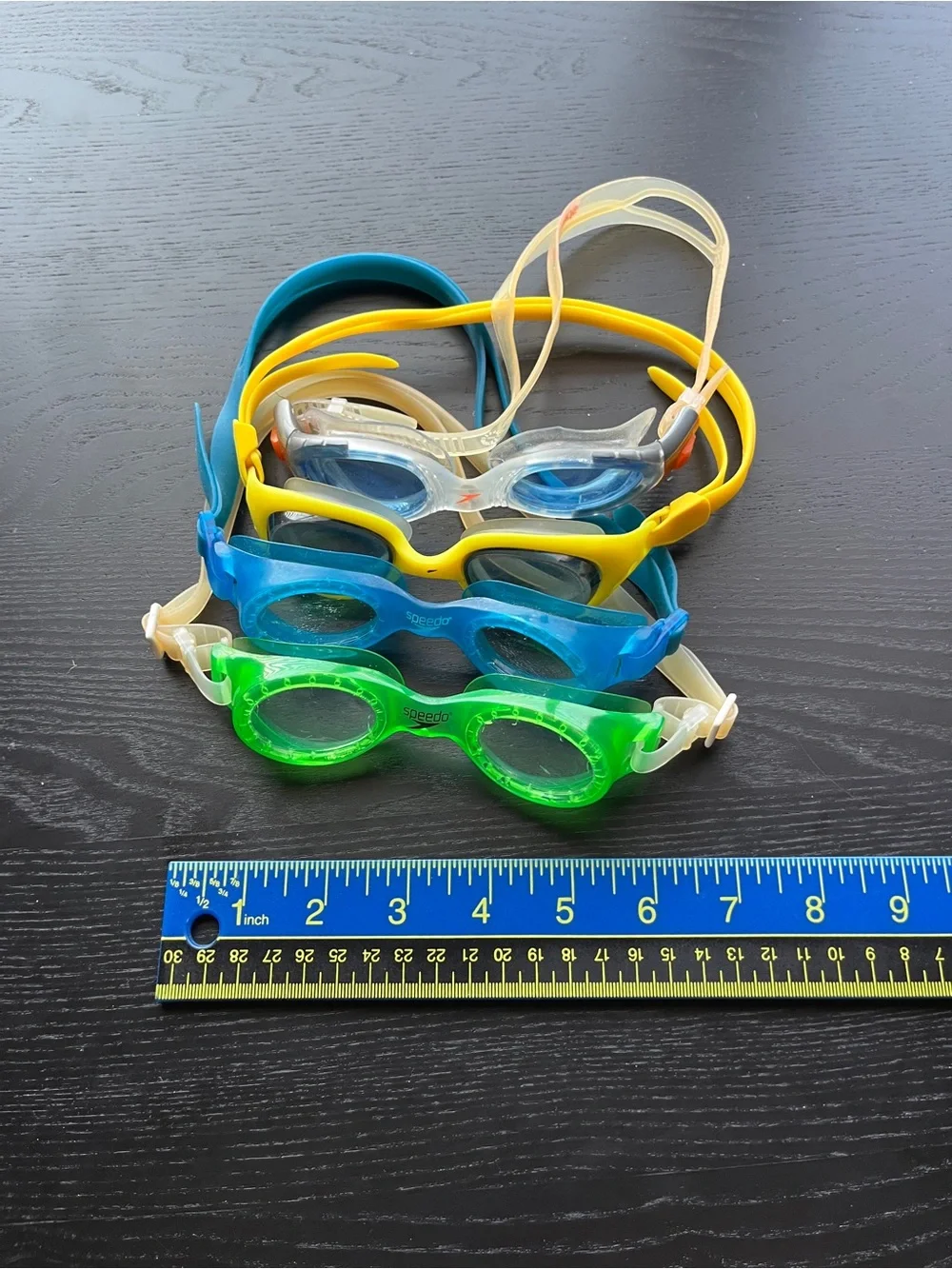 Speedo Swim Goggles Lot of 4 Blue Green Yellow Clear Biofuse Adjustable Straps